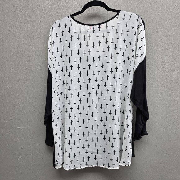 Sugar High Shirt Womens 3X Black Dolman Winged Fleur-de-Lis Cross Back Made USA - Picture 5 of 10